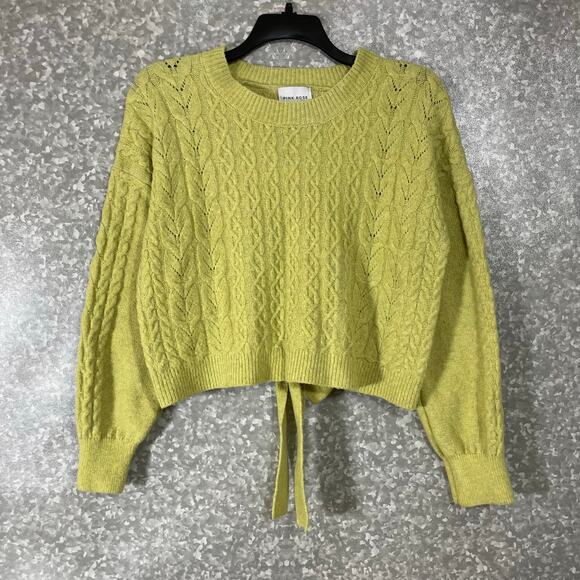 Pink Rose Women's Green Cable Knit Tie Back Cropped Sweater - Size Large - Cozy - Picture 1 of 7